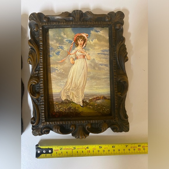 Vintage pair of wall art: blue boy and pinkie lady. Wooden frames 9x7” - Picture 4 of 6